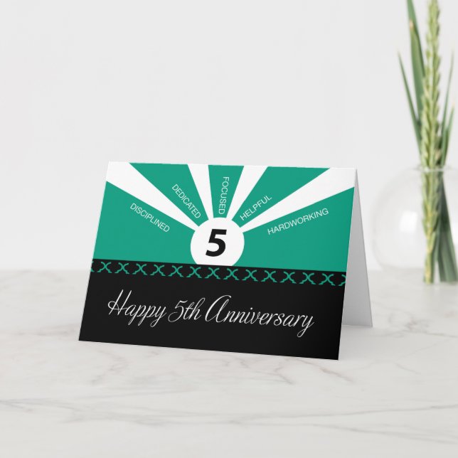 Business 5 Year Employee Anniversary Green, Black Card (Front)