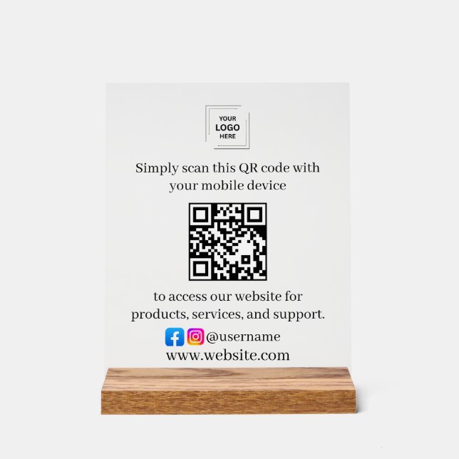 Business Acrylic QR Code Promotional Tabletop Sign (Front)