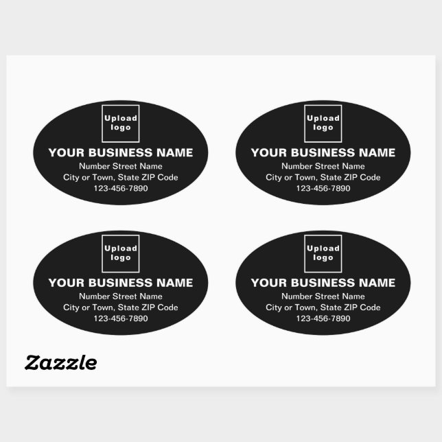 Business Address and Phone Number on Black Oval Sticker (Sheet)