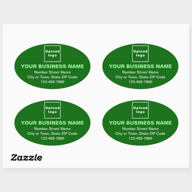 Business Address and Phone Number on Green Oval Sticker (Sheet)