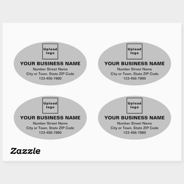 Business Address and Phone Number on Grey Oval Sticker (Sheet)