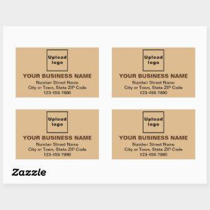 Business Address and Phone Number on Light Brown Rectangular Sticker