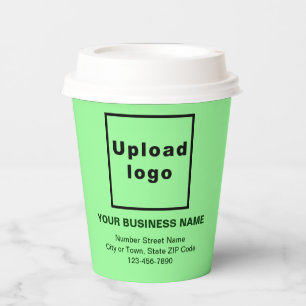 Business Address and Phone Number on Light Green Paper Cups