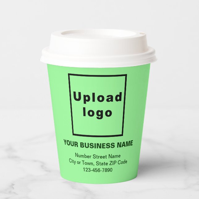 Business Address and Phone Number on Light Green Paper Cups (Front)