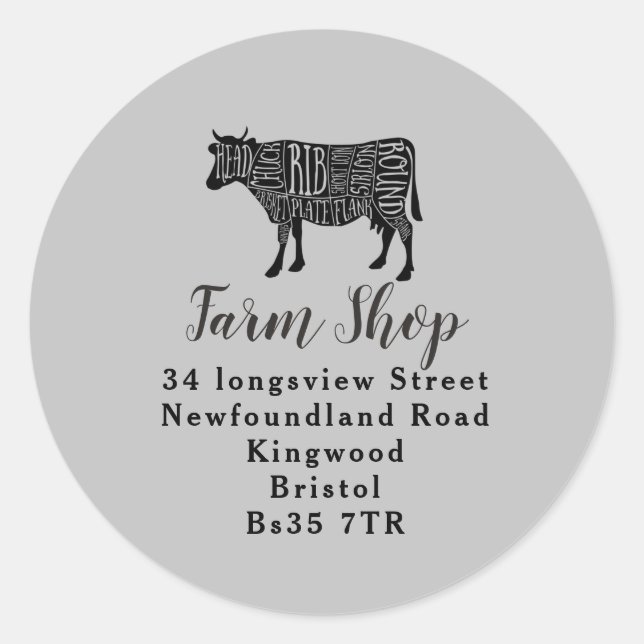 business address beef farmer classic round sticker (Front)