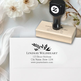 Business Address Botanical Logo Business Rubber Stamp