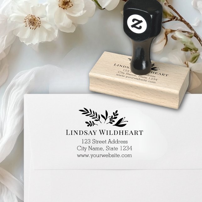 Business Address | Botanical Logo Business Rubber Stamp (Business Address | Botanical Logo Business Rubber Stamp)