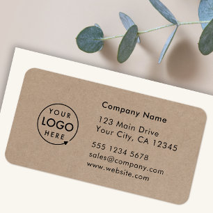 Business Address Label   Rustic Kraft Logo Sticker
