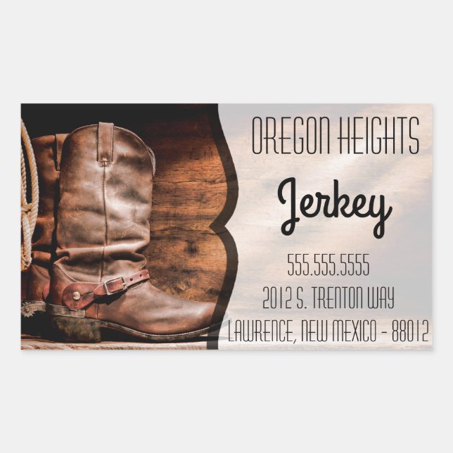 Business Address Stickers Cowboy Boots Barn Wood R (Front)