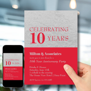 Business Anniversary Celebration Red Silver Invitation