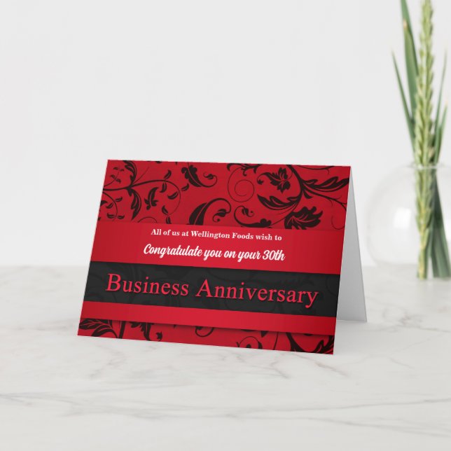 Business Anniversary Congratulations Red and Black Announcement (Front)