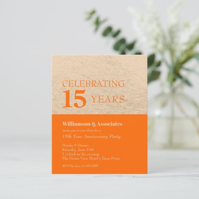 Business Anniversary Orange Gold Invitations (Standing Front)