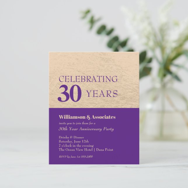 Business Anniversary Purple Gold Invitation (Standing Front)