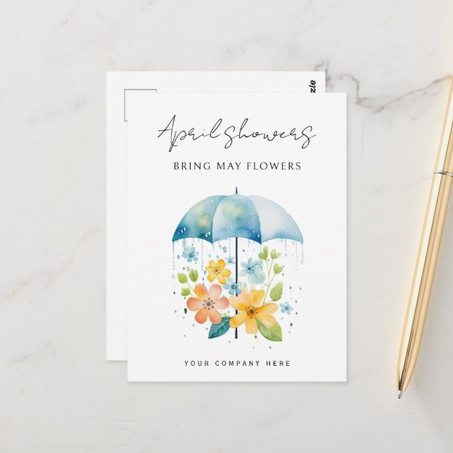 Business April Showers Bring May Flowers Spring  Postcard (Front/Back In Situ)
