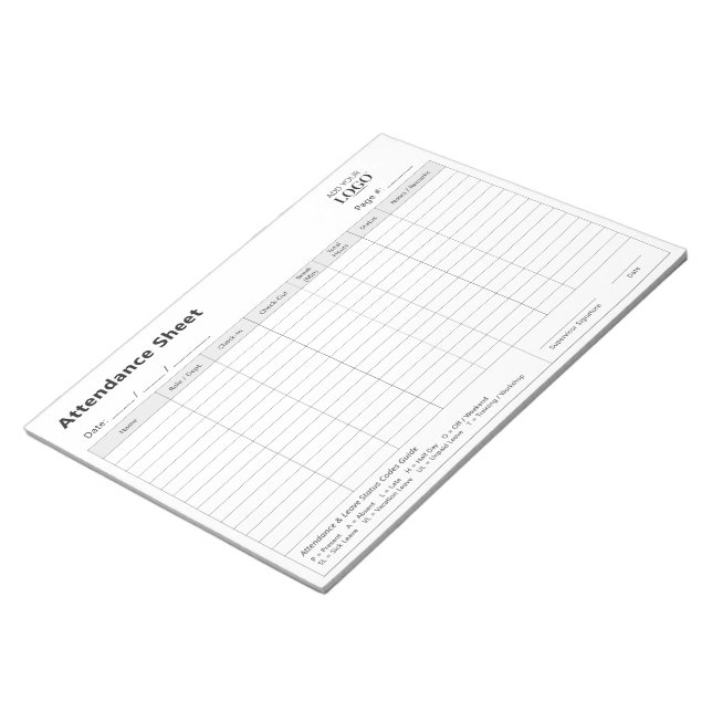 Business Attendance Log & Daily Employee Timesheet Notepad (Angled)