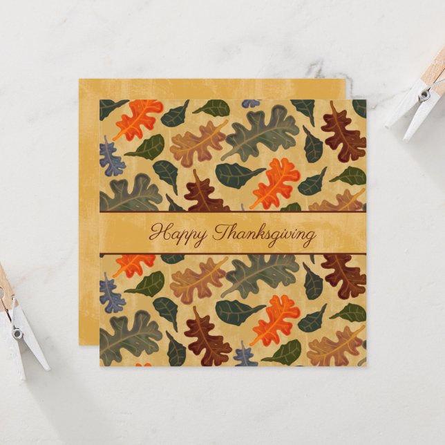 Business Autumn Oak Tree Leaves Happy Thanksgiving Invitation (Front/Back In Situ)