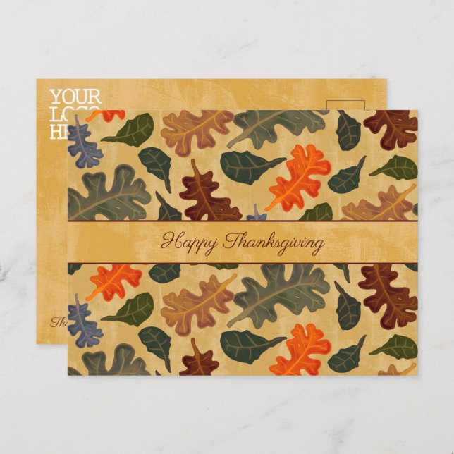 Business Autumn Oak Tree Leaves Happy Thanksgiving Postcard (Front/Back)