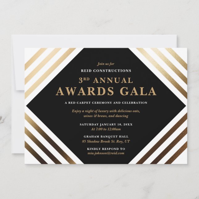 Business Awards Gala Elegant Gold Black Invitation (Front)