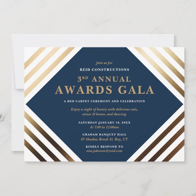 Business Awards Gala Elegant Gold & Navy Invitation (Front)