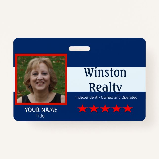 Business Badge TEMPLATE with Photo ID RWB ID Badge (Front)