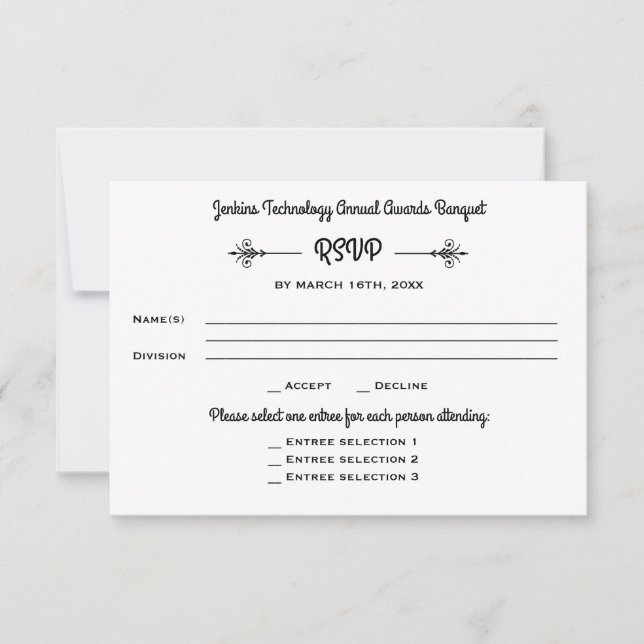 Business Banquet Corporate Dinner Event RSVP Reply Invitation (Front)