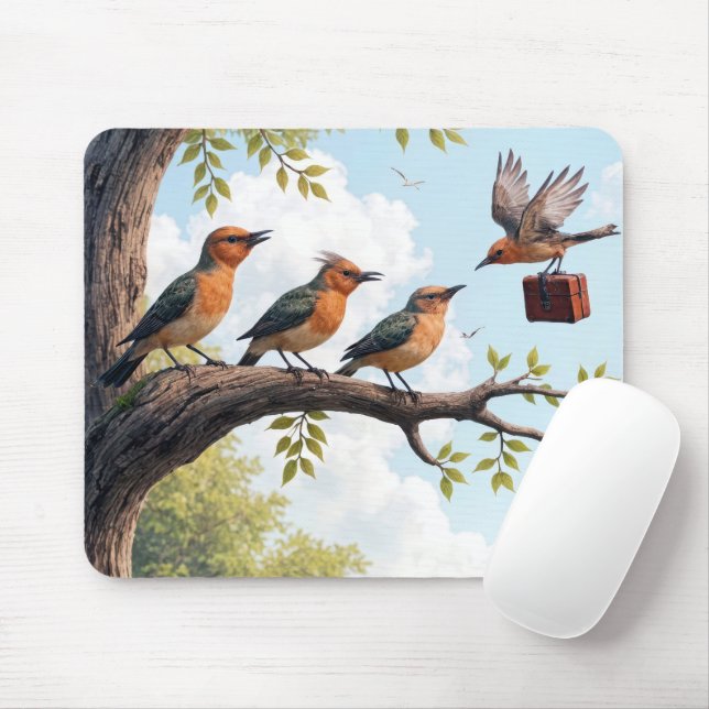 Business Birds On a Tree Branch Mouse Mat (With Mouse)