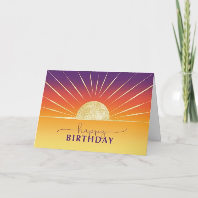 Business Birthday Colourful Sunrise Gold Look Card (Front)