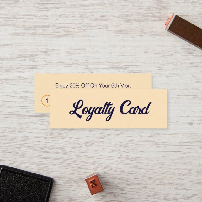 Business Bisque and Dark Blue Script Discount Loyalty Card (Front/Back In Situ)