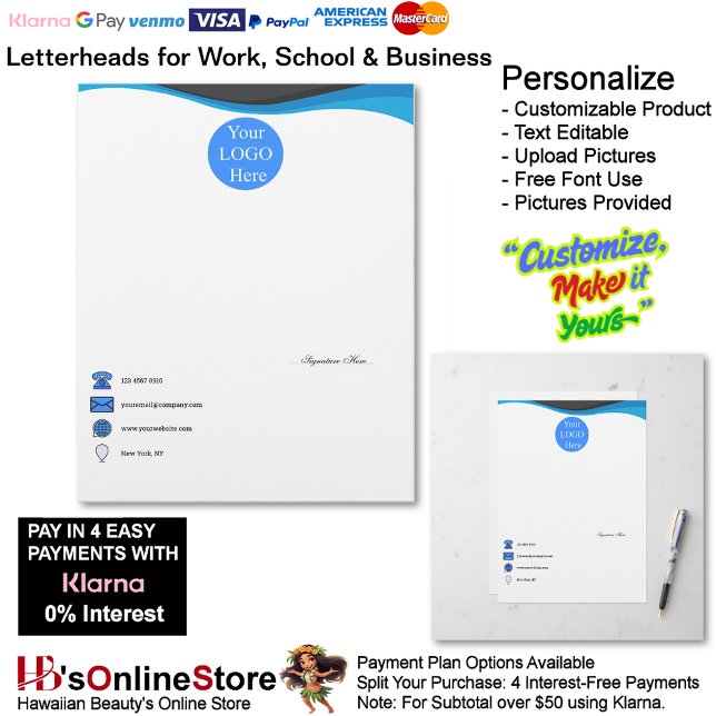 Business Black 2 Shaded Blue White Logo Company  Custom Letterhead (Business Black 2 Shaded Blue White Logo Company Letterhead.)