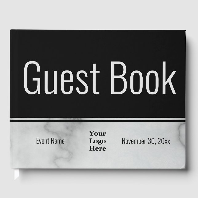Business Black and Faux Marble Your Logo Here Guest Book (Front)