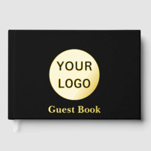 Business Black and Gold Foil Company Logo & Text Guest Book