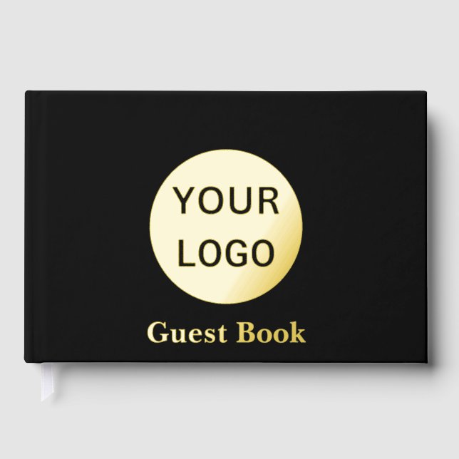 Business Black and Gold Foil Company Logo & Text Guest Book (Front)