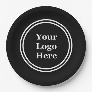 Business Black and White Border Your Logo Here Paper Plate