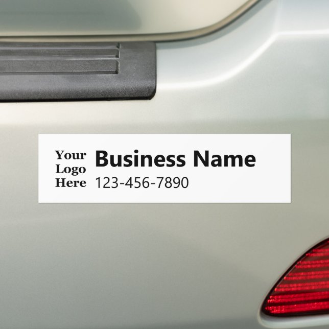 Business Black and White Name Phone Number Logo Bumper Sticker (On Car)
