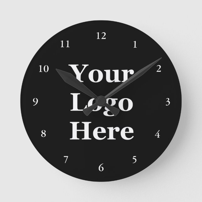 Business Black and White Template Your Logo Here Round Clock (Front)