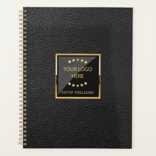 Business Black Faux Leather Logo Personalised Planner