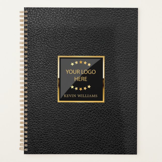 Business Black Faux Leather Logo Personalised Planner (Front)