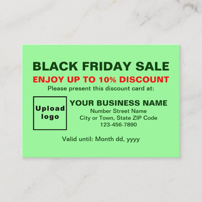 Business Black Friday Sale on Light Green Discount Card (Front)