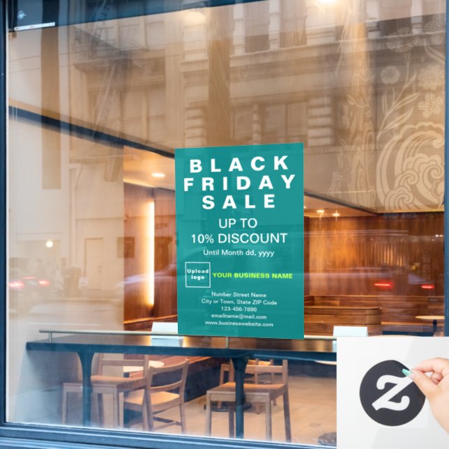 Business Black Friday Sale Teal Green Window Cling (Cafe Window)