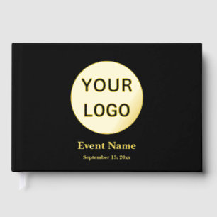 Business Black Gold Foil Logo Event Name & Date Guest Book