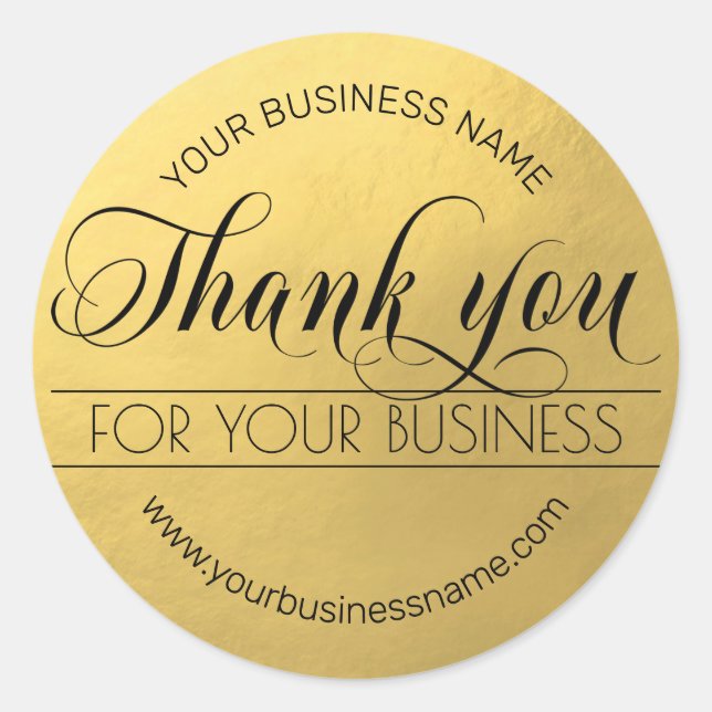 Business Black Gold Script Calligraphy Thank You Classic Round Sticker (Front)