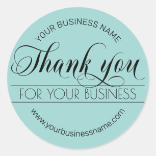 Business Black Green Script Calligraphy Thank You Classic Round Sticker