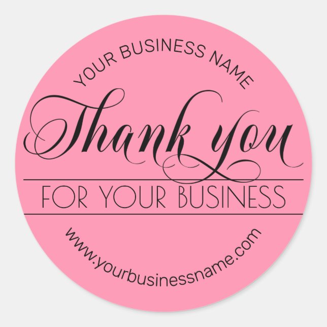 Business Black Pink Script Calligraphy Thank You Classic Round Sticker (Front)