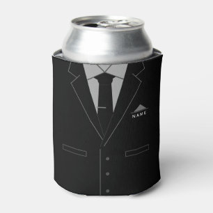 Business Black Suit Funny Can Cooler Custom Name