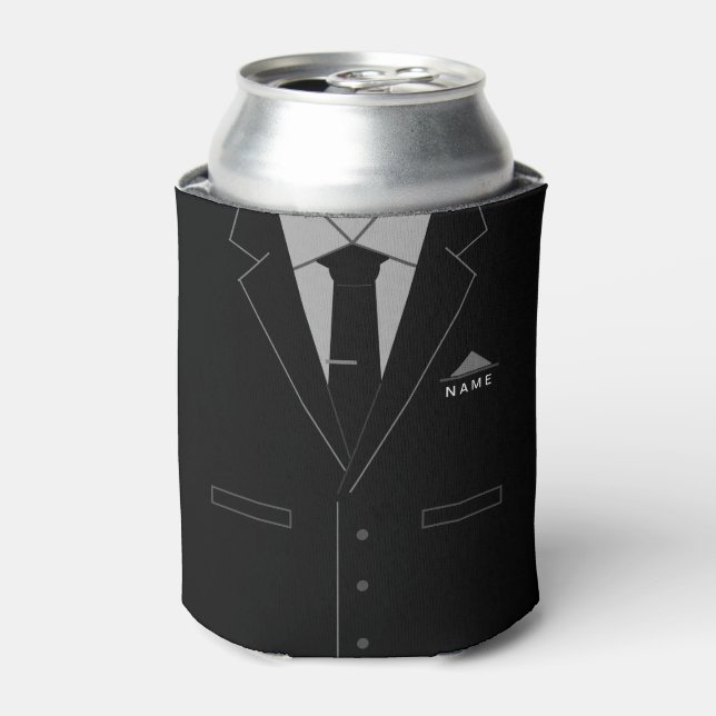 Business Black Suit Funny Can Cooler Custom Name (Can Front)
