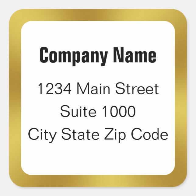 Business Black White and Gold Elegant Address Square Sticker (Front)