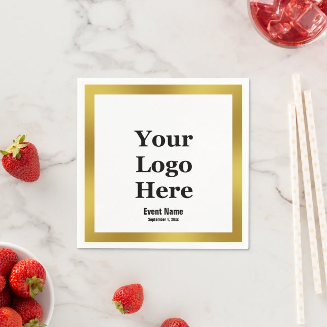Business Black White and Gold Event Name Date Napkin (Insitu)