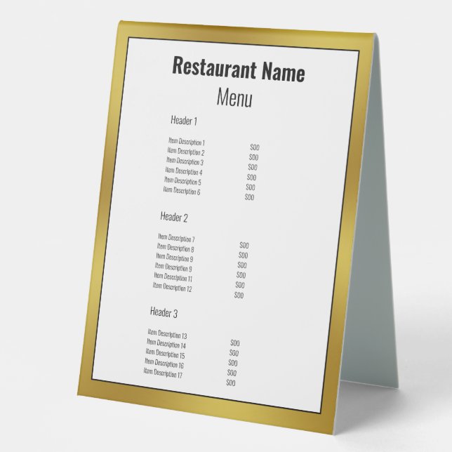 Business Black White and Gold Restaurant Menu (Front)