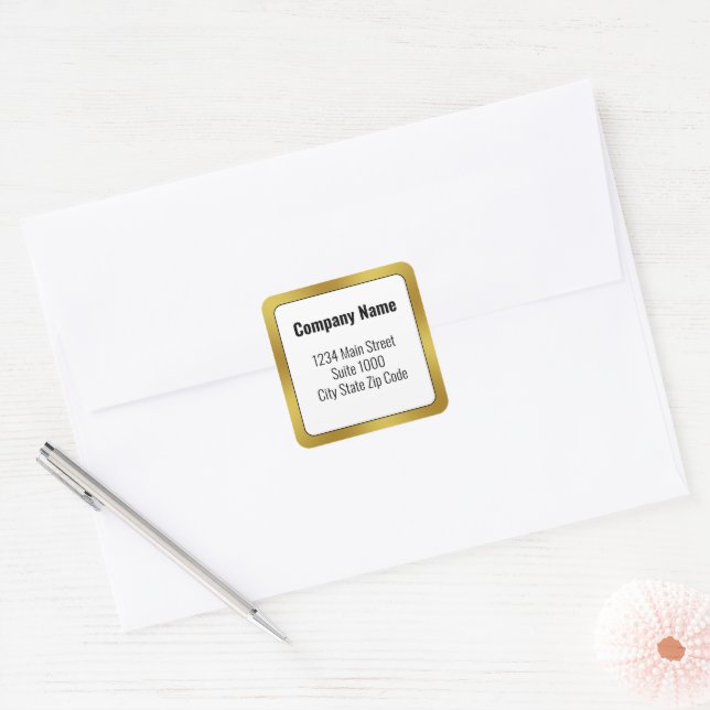 Business Black White and Gold Return Address Square Sticker (Envelope)