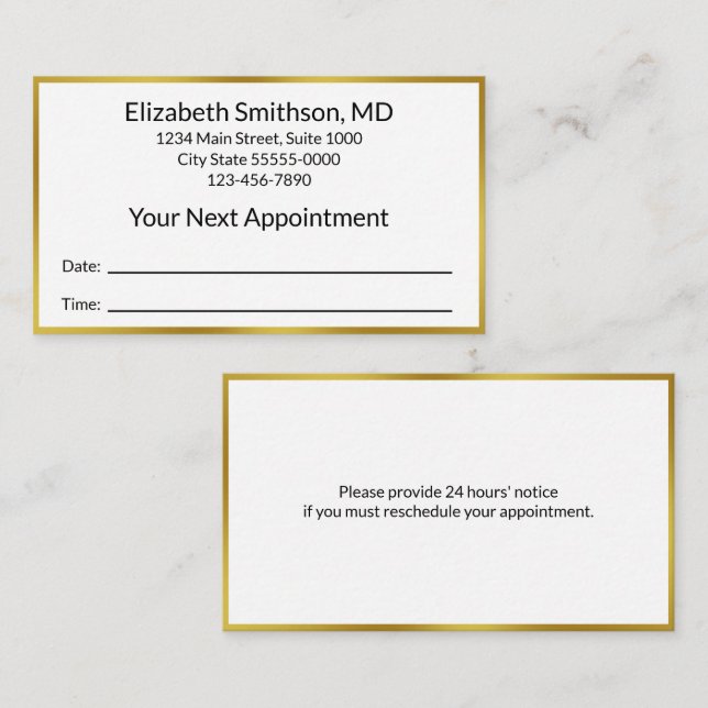 Business Black White Gold Doctor Office Your Next Appointment Card (Front/Back)